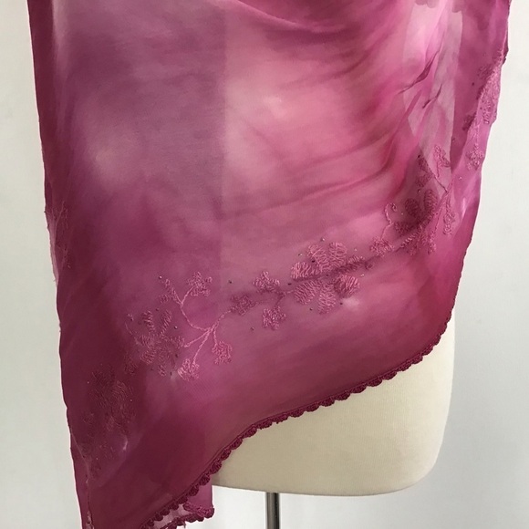 Embroidered embellished space dyed pink viscose shawl sold at Neiman Marcus NWT - Picture 8 of 13